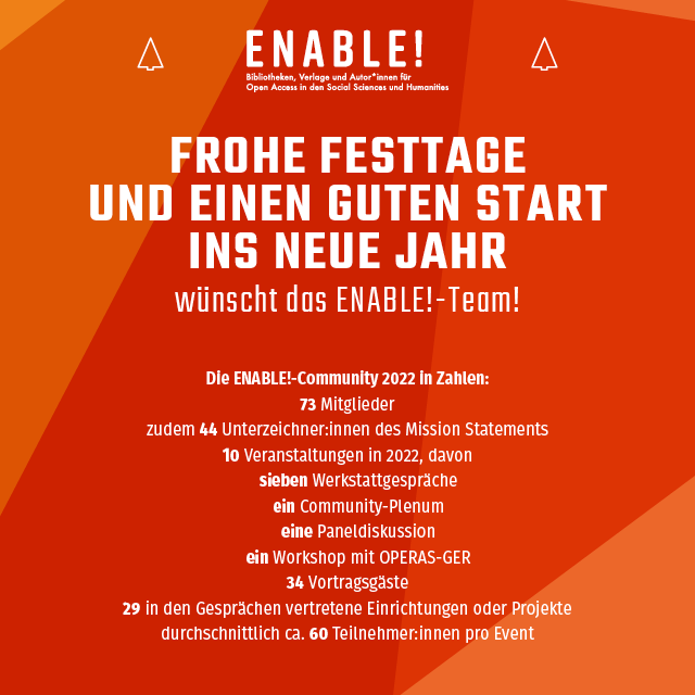 Frohe Festtage und einen guten Start ins neue Jahr wünscht das ENABLE-Team!